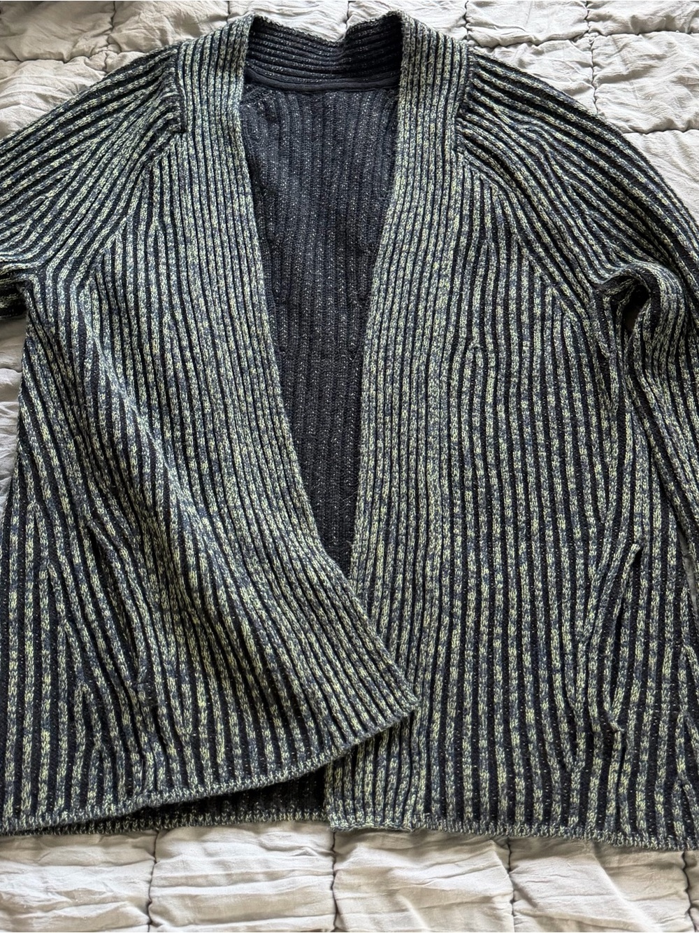 lululemon athletica Ribbed Open-Front Cardigan - Black & Heather Gray